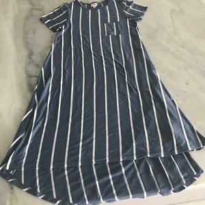 Lula Roe Carly blue & white stripe XS